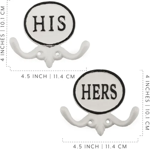 Vista 6 de AuldHome Design Ganchos para toallas para él y ella (juego de 2); ganchos de pared de puerta rústica de hierro fundido para decoración de casa