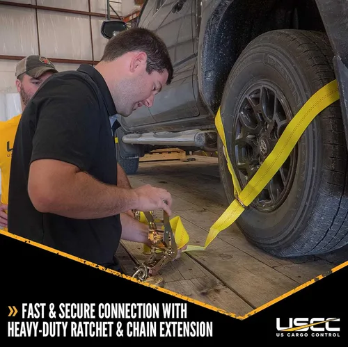 Vista 7 de US Cargo Control Red de rueda de montaje lateral con trinquete y extensión de cadena, correa de rueda fácil de usar para aplicaciones de amarre