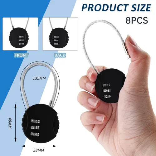 Vista 2 de Litoexpe Cerradura de combinación de 4 unidades, 3 dígitos para exteriores, impermeable, con código, candado, candado, cable de bloqueo para Negro