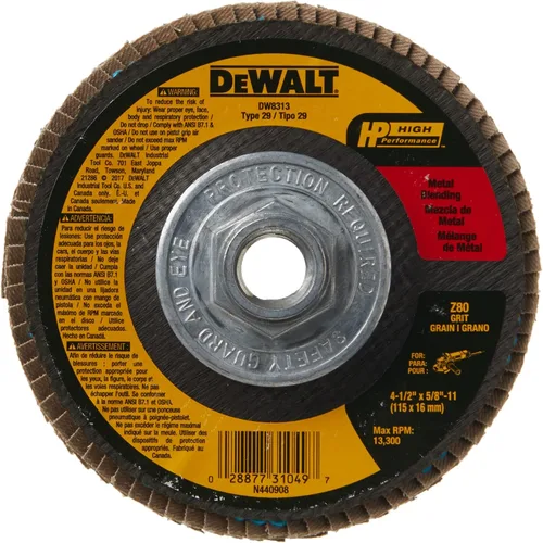 Vista 11 de DEWALT DW8311 Disco de solapa de zirconia de 4.5" x 5/8"-11, grano 36 para amoladora angular