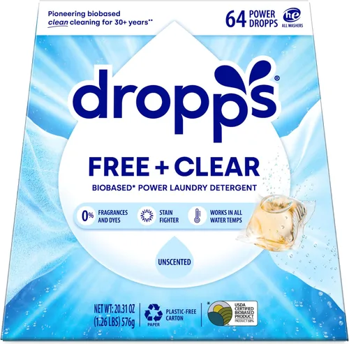 Vista 11 de Dropps - Cápsulas de detergente para lavandería con poder biobasado contra olores y manchas, aroma a flor de naranjo (140 unidades) - Cápsulas