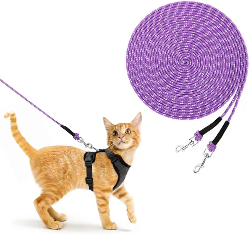 Vista 13 de Rypet Correa larga reflectante para gatos, 15 pies, a prueba de escapes, correa larga para caminar, duradera, segura, personalizada, extensora
