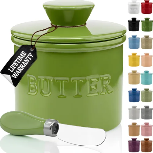 Vista 27 de Priority Chef Recipiente para Mantequilla con Tapa y Línea de Agua, Plato de Mantequilla Francés de Cerámica para Dejar en la Encimera, Turquesa