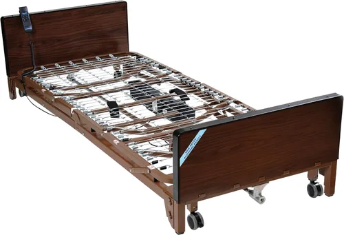 Vista 6 de Drive Medical Ultra Light Plus - Cama baja totalmente eléctrica, marrón, rieles completos y colchón de resortes interiores, 36 pulgadas