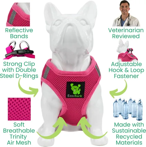 Vista 4 de EcoBark - Arnés ecológico reflectante de malla para cachorros y perros de razas pequeñas, pechera suave, ajustable, acolchada y fácil de poner