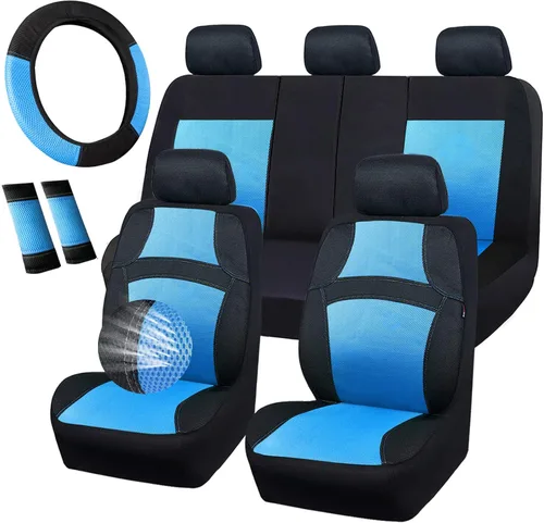 Vista 9 de CAR PASS - Fundas de asiento universales de 13 piezas de malla de aire 3D - 100% transpirables, juegos completos, cubierta de volante y cinturón