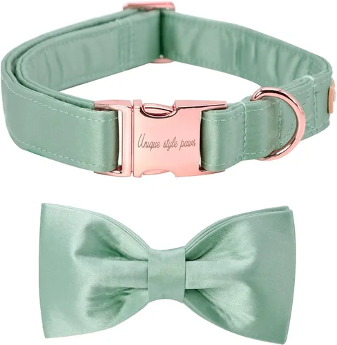 Unique style paws Collar para perro, collar de seda verde con lazo, lazo suave, collar ajustable para mascotas, regalo para perros hembras o machos