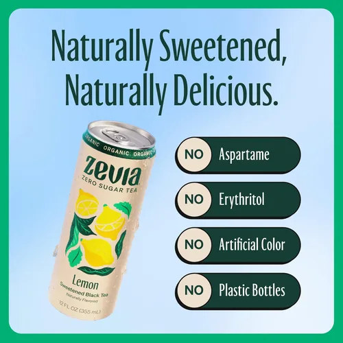 Vista 4 de Zevia - Té helado orgánico sin azúcar, té negro con limón, latas de 355 mL (paquete de 12)
