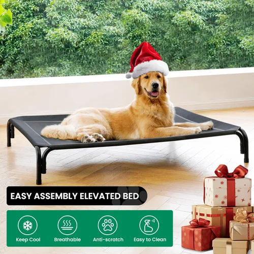 Vista 2 de Cama Elevada para Perros Catre Elevado para Perros al Aire Libre para Perros Medianos, la Instalación No Requiere Herramientas, Marco con Malla