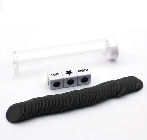 Vista 3 de Spidfee Rigth Left Center - Juego de dados con 3 dados + 36 fichas, fichas negras