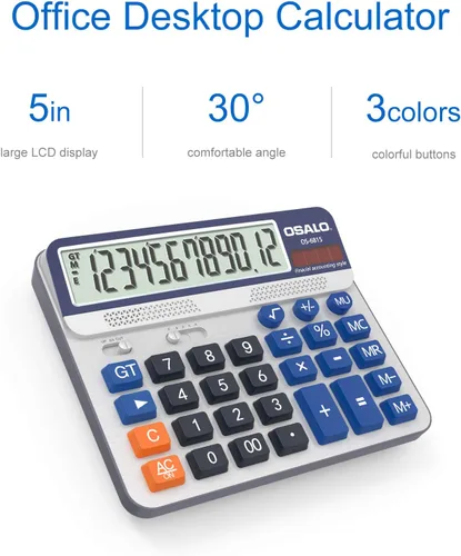 Vista 2 de Calculadora de escritorio extra grande de 5 pulgadas, pantalla LCD de 12 dígitos, calculadora contable de números grandes con botón de respuesta