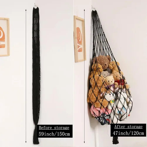 Vista 4 de Amdermi Red de Hamaca de Animales de Peluche en Esquina para Almacenamiento de Muñecos, Juego de Macramé para Exhibición de Juguetes, Soporte