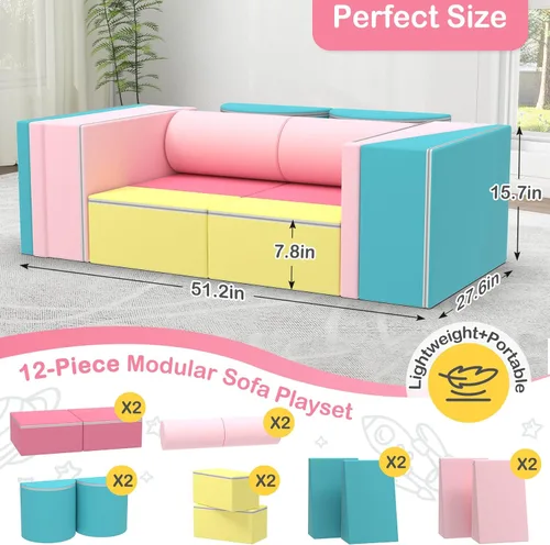Vista 31 de BIERUM Sofá para niños, 6 piezas, sofá infantil para dormitorio, sala de juegos, sofá multifuncional para desarrollar la inteligencia