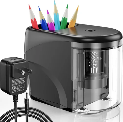 Vista 7 de Sacapuntas Eléctrico de Servicio Pesado con Cuchilla Helicoidal Operado por USB/Batería para Lápices No.2/ (6-8mm) con Parada Automática y Cepillo
