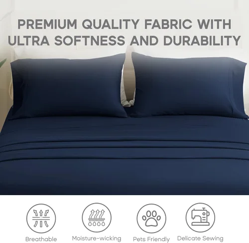 Vista 3 de Sonive Juego de sábanas para cama Queen, sábanas y fundas de almohada de 4 piezas con sábana bajera, sábana bajera de microfibra cepillada suave