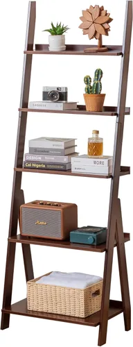 Vista 10 de Maydear - Estantería de escalera de bambú, estantería inclinada de 4 niveles, organizador de almacenamiento independiente para sala de estar