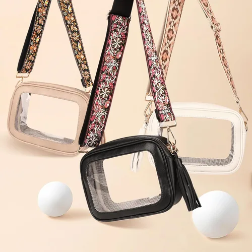 Vista 8 de Viva Terry Bolsa transparente aprobada para eventos de estadio, pequeña bolsa cruzada transparente con 2 correas ajustables para artículos
