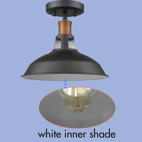 Vista 3 de CLAXY Lámpara de techo industrial semiempotrada con pantalla de granero en blanco y negro regulable para cocina, dormitorio, entrada