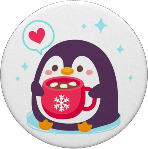 Vista 3 de Little Cute Chubby Penguin Love Coffee - PopSockets Grip and Stand for Phones and Tablets