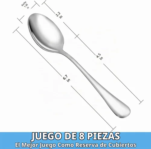 Vista 2 de Juego de 8 cucharaditas de té de acero inoxidable de grado alimenticio, cucharas pequeñas duraderas, cuchara de postre de metal, cuchara