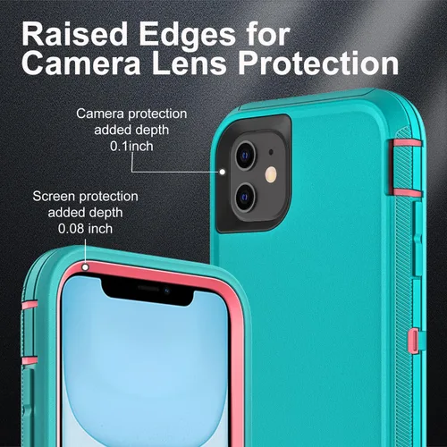 Vista 3 de Funda para iPhone 11, grado militar 3 en 1, resistente a los golpes, a prueba de caídas, polvo con 2 protectores de pantalla de vidrio templado Azul