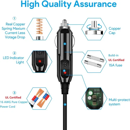 Vista 4 de Cable cargador de coche DC 12V/24V compatible con BLUETTI EB3A/EB70/EB70S/AC50S/AC180/AC60/B80, Anker 521 523 533, Jackery Explorer