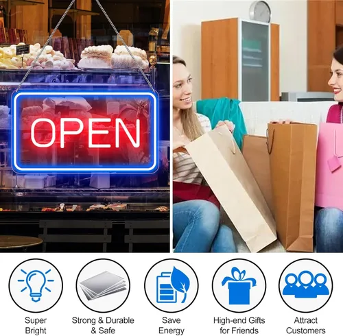 Vista 3 de inShareplus Letrero Open súper brillante de 16 x 9 pulgadas, letreros Open LED de neón de 12 V para negocios para ventana, con interruptor