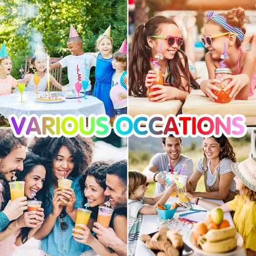 Vista 7 de 25 pajitas reutilizables de colores arcoíris - Divertidos regalos de fiesta de cumpleaños de nube arcoíris para niños