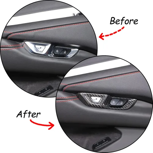 Vista 2 de Interruptor de bloqueo de puerta de fibra de carbono real compatible con Chevrolet Corvette C8 2020-2023, accesorios C8 (patrón de fibra de carbono)