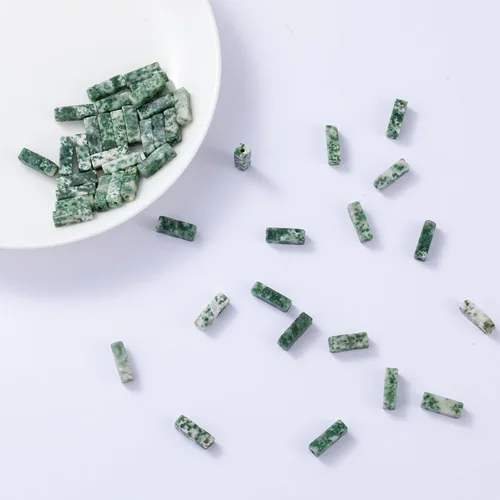 Vista 4 de Cuentas de tubo rectangular de jade africano natural, 0.157 x 0.512 in, 15.0 in/str sueltas semi piedras preciosas para hacer pulseras, collares