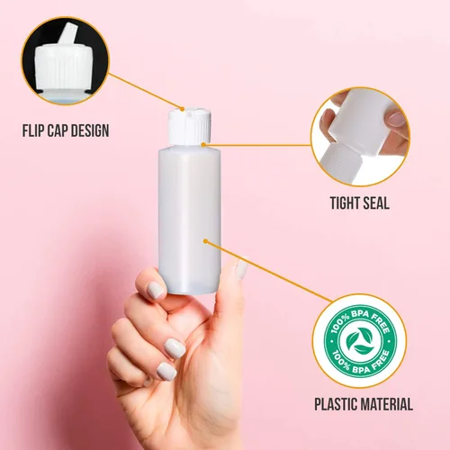 Vista 3 de Botellas cilíndricas de plástico con boquilla de vertido abatible, sin BPA y recipientes recargables, duraderas, a precio asequible, loción