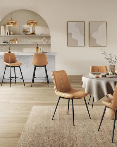 Vista 7 de VASAGLE Juego de 2 Taburetes de Bar, Taburetes de Bar de Altura de Mostrador con Respaldo, Respaldo Ergonómico, Cuero Sintético, Patas de Metal