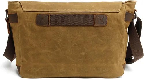 Vista 5 de HuaChen Mens Messenger Bag, Vintage Genuine Leather Waxed Canvas Shoulder Bag for 14" Laptop,Rugged Briefcase Satchel