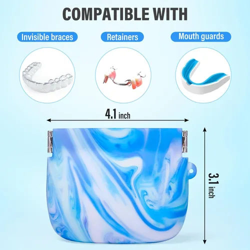 Vista 5 de Estuche de retenedor, funda protectora bucal de silicona con soporte para retenedor, funda delgada de protección nocturna con orificios