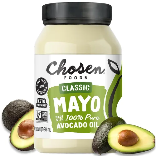 Chosen Foods Mayonesa clásica 100% a base de aceite de aguacate, sin gluten ni lácteos, baja en carbohidratos, apta para dieta keto y paleo