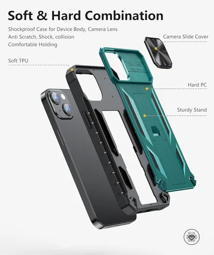 Vista 4 de SOiOS Funda para iPhone 16e 2025: Funda para iPhone 13 iPhone14 con soporte Funda protectora de grado militar a prueba de golpes TPU duradero