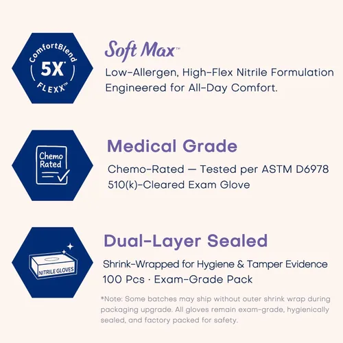 Vista 2 de Supmedic Medical Soft Max - Guantes desechables de nitrilo lila, 1000 unidades, sin látex, sin polvo, no estériles, seguros para alimentos, examen