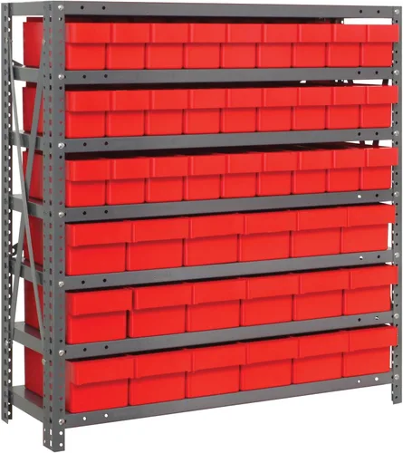 Vista 405 de Quantum QSBU-245BK Heavy Duty Shelving Unit with (7) Shelves and (24) QUS245 Black Bins for Garage Warehouse Storage Distribution 400 lb Load