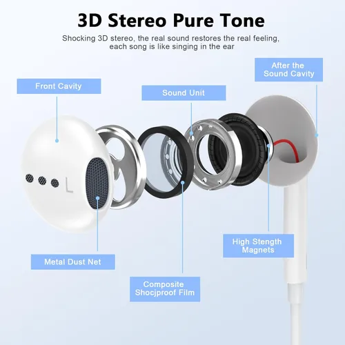 Vista 3 de Matsusho Auriculares USB C para iPhone 17, 16, 15, paquete de 2 [certificado Apple MFi] Auriculares con cable USB C con micrófono y control remoto