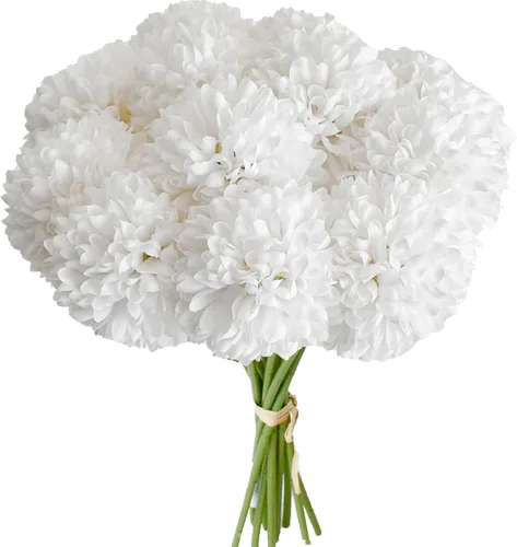 Vista 37 de Mandy's Crisantemo negro – 12 piezas de flores artificiales para centro de mesa del hogar, decoración de primavera y verano, flores de seda