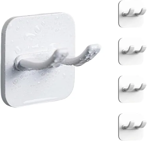 Ganchos adhesivos, ganchos dobles impermeables que se pegan, gancho de pared sin daños, gancho de plástico blanco multiusos para afeitar, toalla,