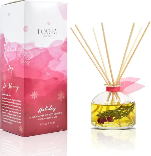 Vista 49 de LOVSPA - Set de difusor de junco, difusor de aceite con fragancia de grosella roja festiva y madera con varillas, accesorios de fragancia