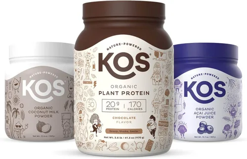 KOS Paquete Tropical Paradise (proteína de chocolate a base de plantas + polvo de acai orgánico + leche de coco orgánica en polvo)