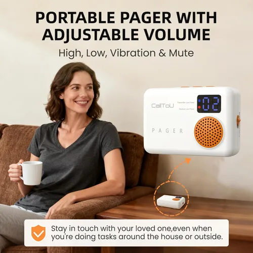 Vista 3 de CallToU Buscapersonas de cuidador botón de llamada inalámbrico de 500 pies para monitoreo de ancianos vibración llamada Bell sistema de alerta