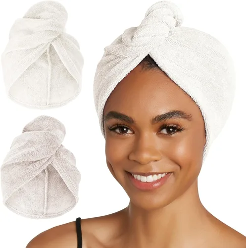 Turbie Twist Paquete de 2 toallas de microfibra para el cabello para belleza, viajes, regalos, turbante envolvente para cabello liso, ondulado y