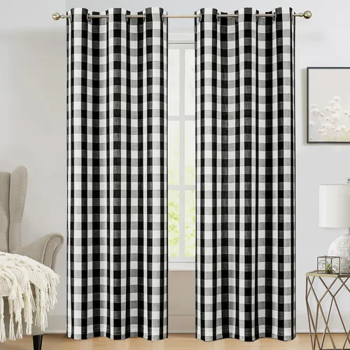 Vista 10 de Amzdecor Cortinas a cuadros de búfalo con ojales de 54 pulgadas de largo, cortinas texturizadas semitransparentes para sala de estar y dormitorio, 2