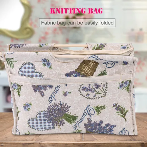 Vista 2 de GOTOTOP Bolsa organizadora de hilo para tejer, bolsa de almacenamiento para agujas de tejer, bolsa de almacenamiento de tela tejida con mango