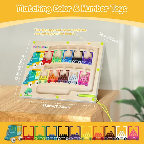 Vista 2 de Laberinto magnético de color y número Montessori Imán de madera Rompecabezas Tablero de juego Montessori Color Matching Aprendizaje Contando