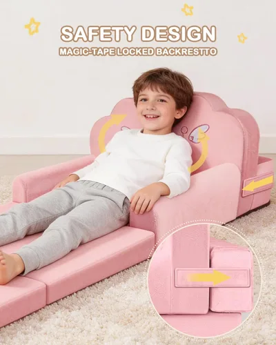 Vista 4 de Crown - Sofá cama para niños con funda extraíble lavable y respaldo de Magic-Tape - Silla plegable para niños pequeños, cómodos muebles