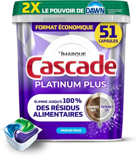 Vista 2 de Cascade Platinum Plus Action Pacs - Detergente para lavavajillas, aroma fresco, paquete de 51
